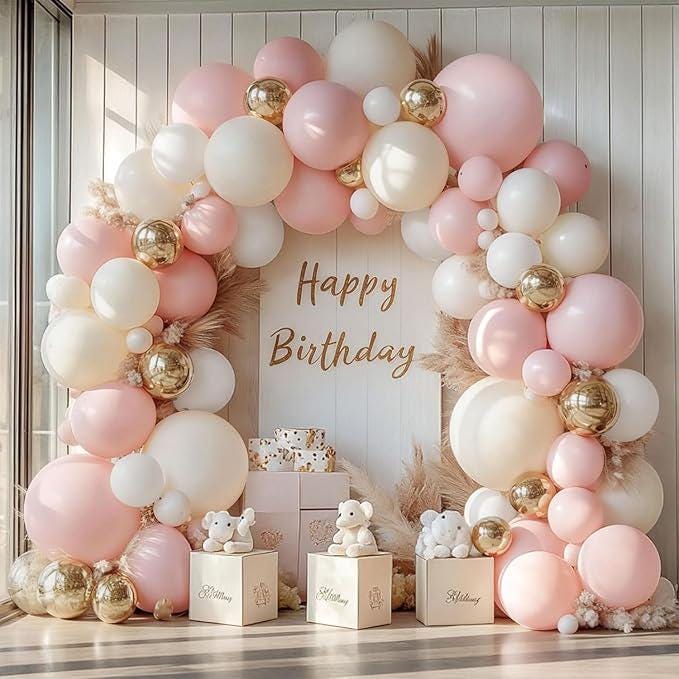 Pastel Balloon Arch Kit: Pink, Beige, White & Gold Party Decorations