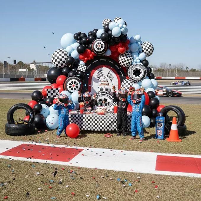 Race Car Balloon Arch Kit 168pcs Black Red Blue Checkered Balloons Boy Birthday Party