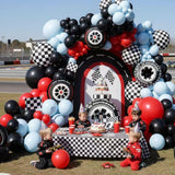 Race Car Balloon Arch Kit 168pcs Black Red Blue Checkered Balloons Boy Birthday Party