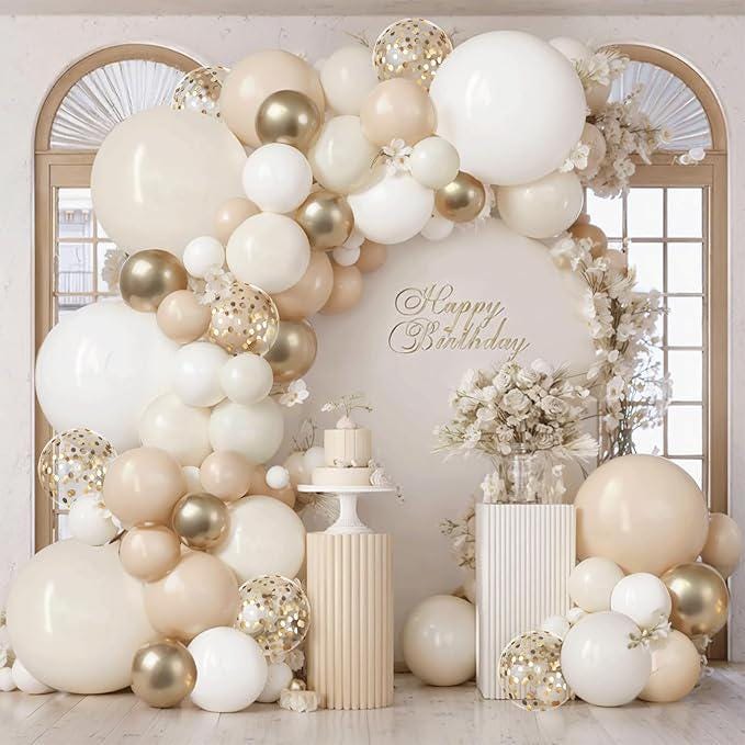 Sand White Gold Balloon Arch Kit Light Ivory Beige Nude Chrome Confetti Party Decorations
