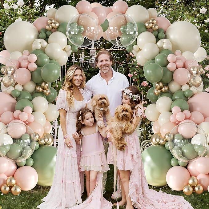 132PCS Sage Green Pink Gold Balloon Arch Kit Balloons for Party Decor