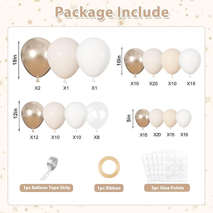 164PCS White Sand Champagne Gold Balloon Garland Kit Balloons for Party Decor