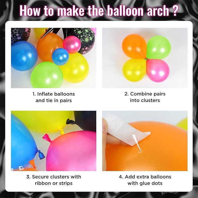 147PCS Neon Balloon Arch Kit Bright Balloons for Glow in the Dark Party Decor