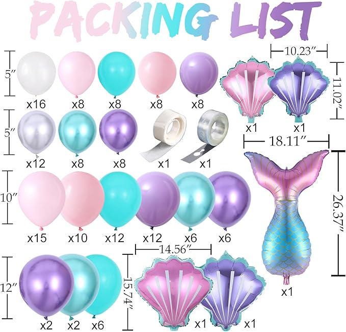 154PCS Mermaid Balloon Arch Kit Green Purple Balloons for Under the Sea Party Decor