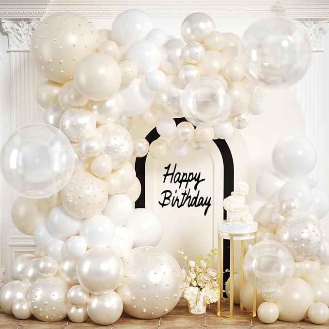 210PCS Pearl Balloon Arch Kit White Clear Balloons for Wedding Birthday Party Decor