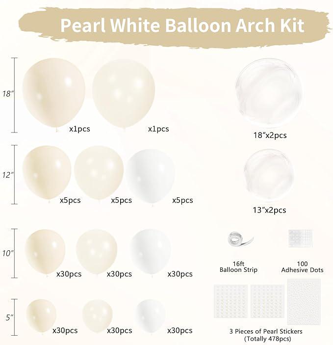 210PCS Pearl Balloon Arch Kit White Clear Balloons for Wedding Birthday Party Decor