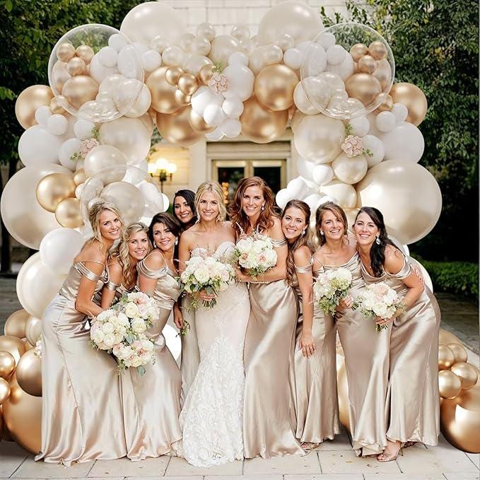 White Gold Balloon Arch Kit Metallic Champagne White Balloons for Party Decor
