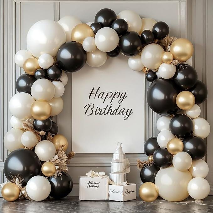 Black White Gold Balloon Arch Kit Pearl Cream Garland for Wedding Birthday Party