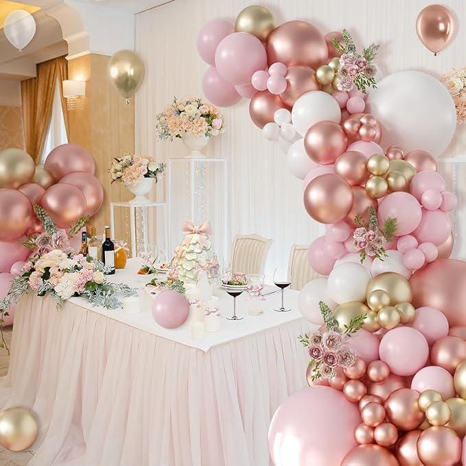 Rose Gold Balloon Arch Kit Pink White Gold Garland for Wedding Birthday Party