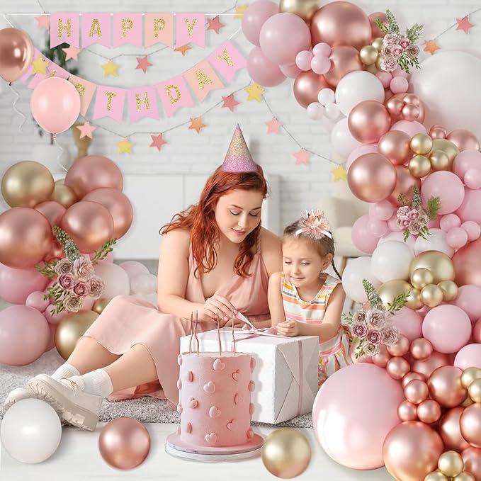Rose Gold Balloon Arch Kit Pink White Gold Garland for Wedding Birthday Party