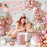Rose Gold Balloon Arch Kit Pink White Gold Garland for Wedding Birthday Party