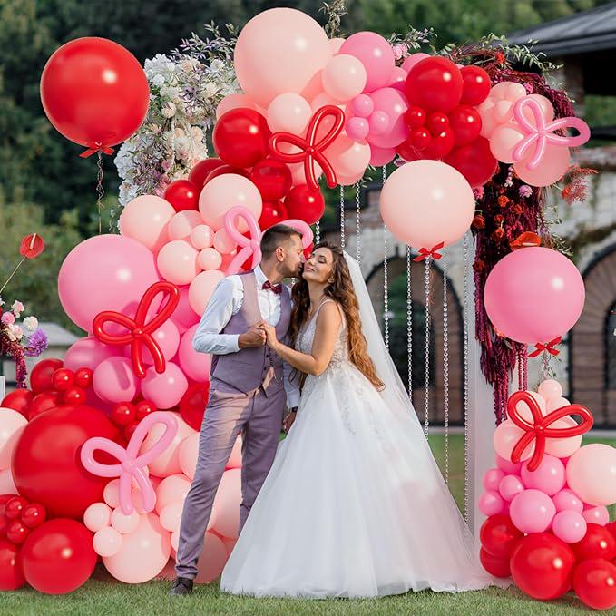 Pink Balloon Garland Arch Kit Coquette Birthday Decorations Red White Bow Balloons