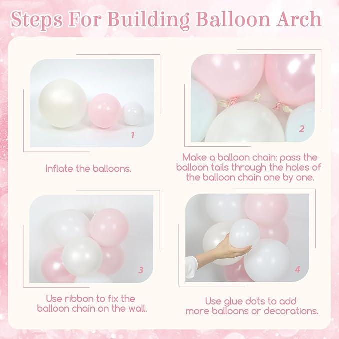 Pink Bow Balloon Arch Kit Clear Light Pearl Pink White Balloons for Party