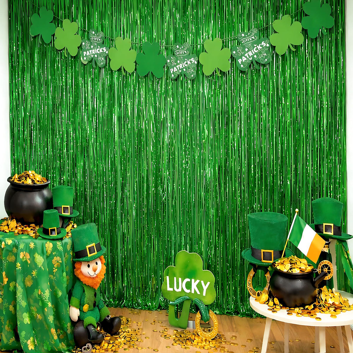 St Patricks Day Green Party Backdrop Streamers 2 Pack Indoor Outdoor Banner
