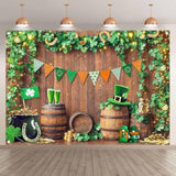 Wooden Green Lucky Shamrock Pot Hat Gold Backdrop 7x5ft