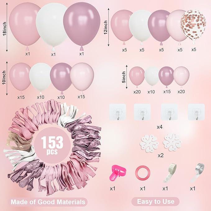 Pink & White Balloon Arch Kit: Pastel, Metallic, Confetti Balloons