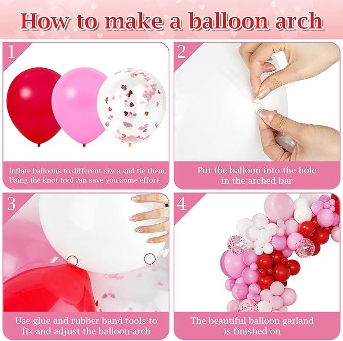 Valentine's Day Balloon Arch Kit: Red, Pink, White Confetti, 168 Piece