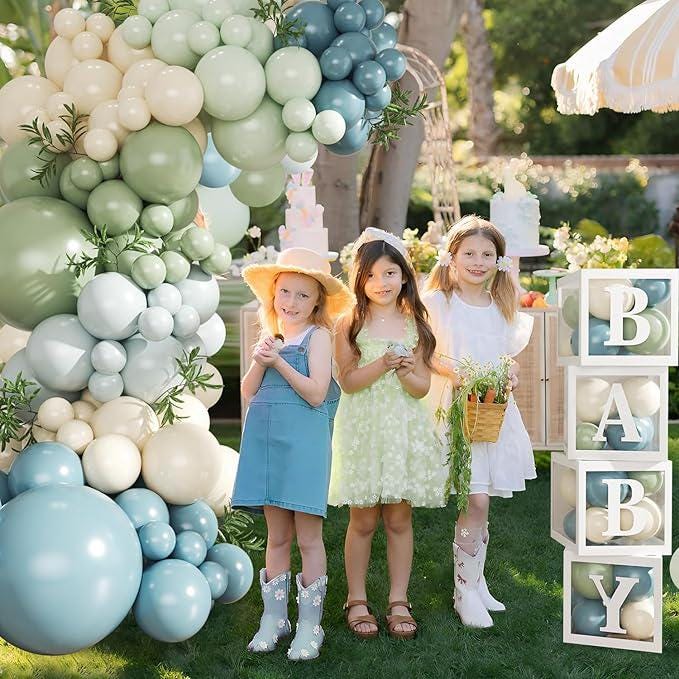 Dusty Blue Sage Green Balloon Arch Kit 132pcs for Baby Shower Gender Reveal Party
