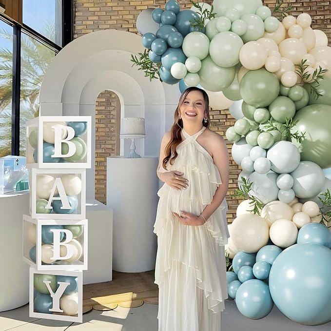 Dusty Blue Sage Green Balloon Arch Kit 132pcs for Baby Shower Gender Reveal Party