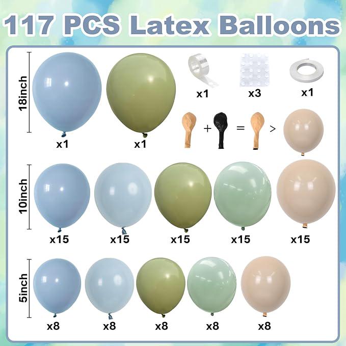 Dusty Blue Sage Green Balloon Arch Kit 117pcs for Baby Shower Wedding Party
