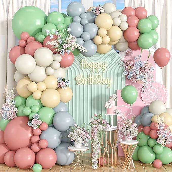 Dusty Pink Green Blue Balloon Arch Kit Boho Baby Shower Wedding Party