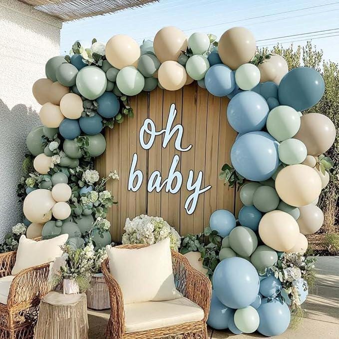 Dusty Blue Green Balloon Arch Kit Pastel Sage Jungle Baby Shower Party