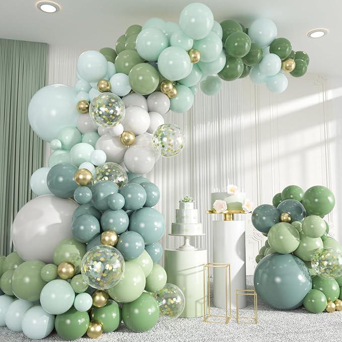 137pcs Dusty Blue Sage Green Balloon Garland Kit Pastel Baby Shower Party