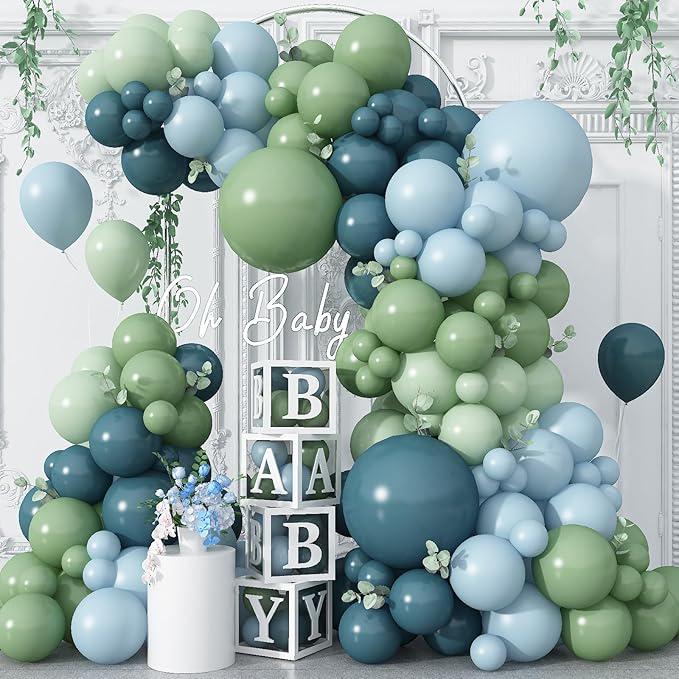Blue Green Balloon Arch Kit 107pcs Dusty Sage Garland Baby Shower Birthday Party