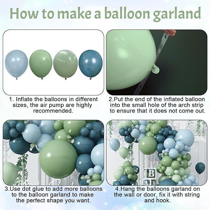 Blue Green Balloon Arch Kit 107pcs Dusty Sage Garland Baby Shower Birthday Party