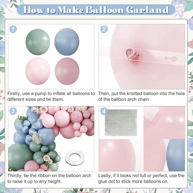124pcs Pink Blue Green Balloon Arch Kit Pastel Baby Shower Birthday Party