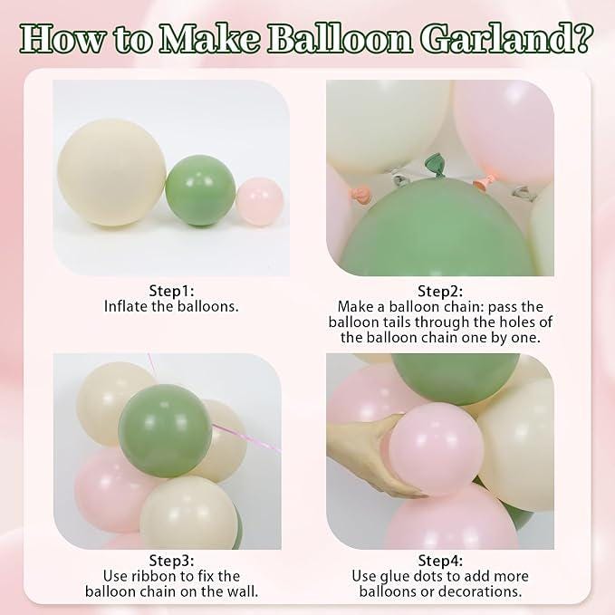 Pink Green Balloon Arch Kit Sand White Sage Baby Shower Party