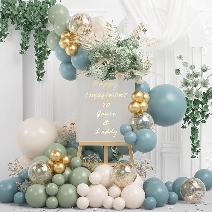 Double Stuffed Dusty Blue Sage Green Balloon Garland Kit 78pcs Baby Shower Party