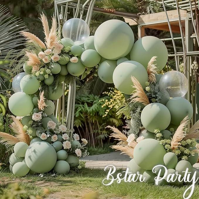 Double Stuffed Sage Green Balloon Arch Kit Pastel Baby Shower Wedding Party