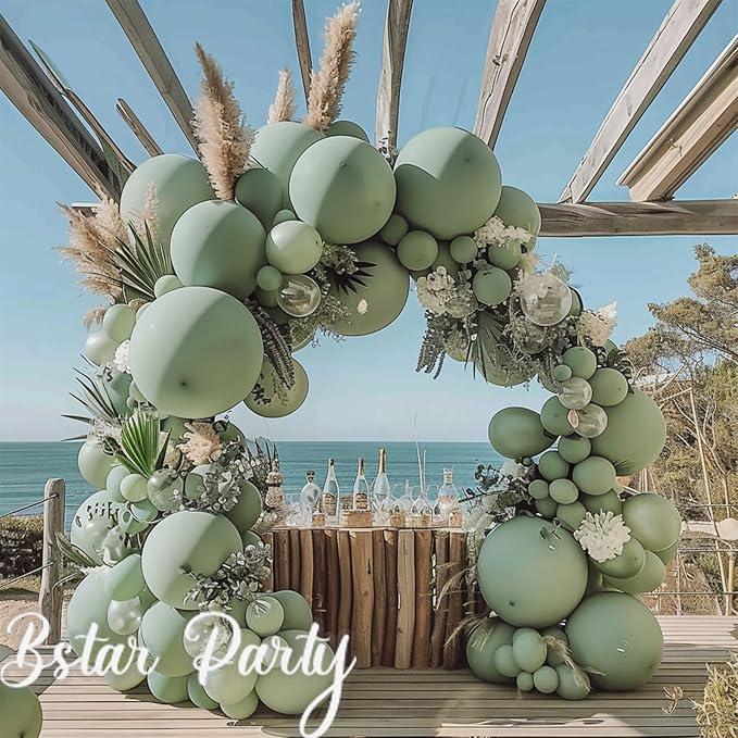 Double Stuffed Sage Green Balloon Arch Kit Pastel Baby Shower Wedding Party