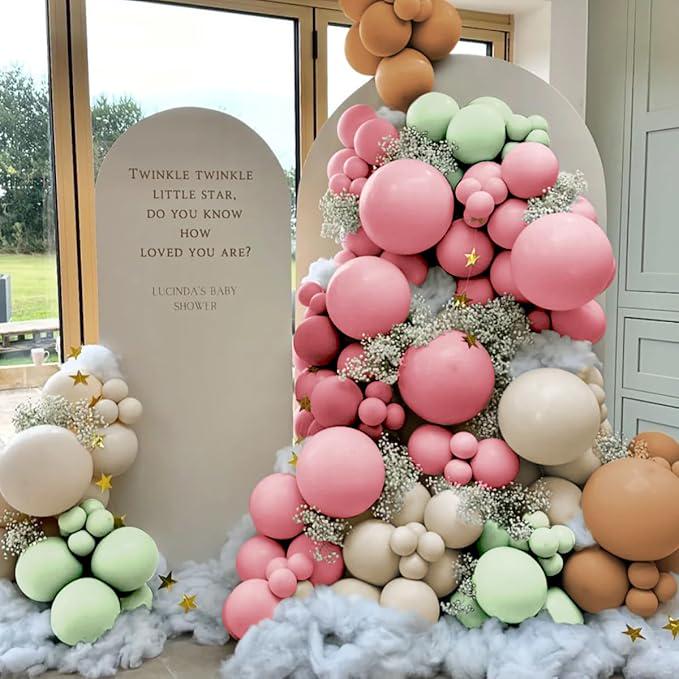 160pcs Sage Green Pink White Brown Balloon Arch Kit Boho Baby Shower Party