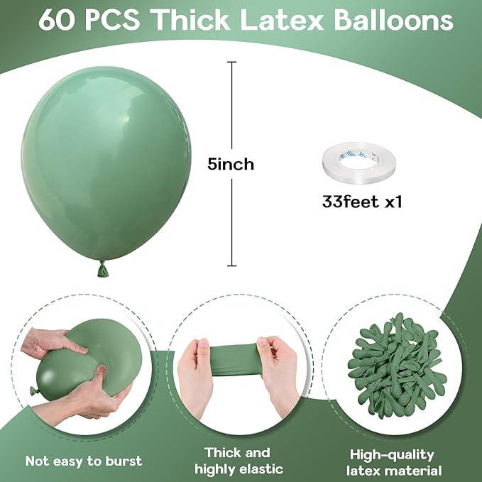 60pcs Sage Green Mini Balloons 5 Inch Matte Baby Shower Birthday Party