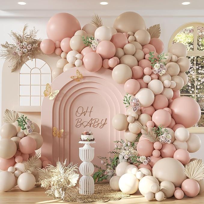 134pcs Dusty Pink Balloon Arch Kit Sand White Baby Shower Wedding Party