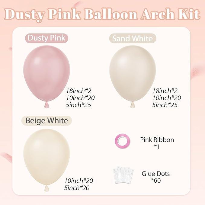 134pcs Dusty Pink Balloon Arch Kit Sand White Baby Shower Wedding Party