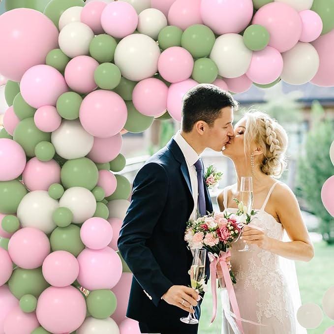 142pcs Sage Green Pink Balloon Arch Kit Olive Blush White Baby Shower Party