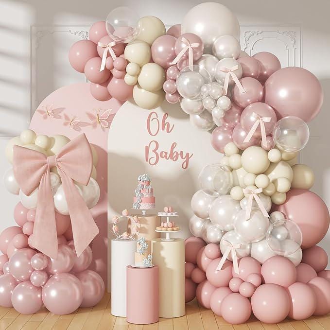 Pearl Dusty Pink Balloon Arch Double Stuffed Blush White Baby Wedding Party