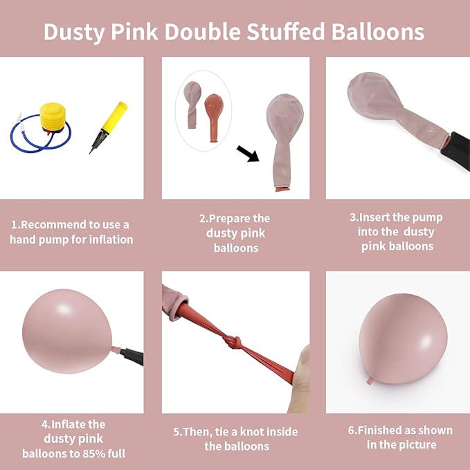 Dusty Pink Double Stuffed Balloon Arch 115pcs Boho Birthday Baby Shower Party