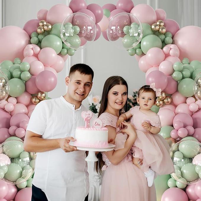 Dusty Pink Green Gold Balloon Arch Kit 132pcs Fairy Baby Shower Birthday Party