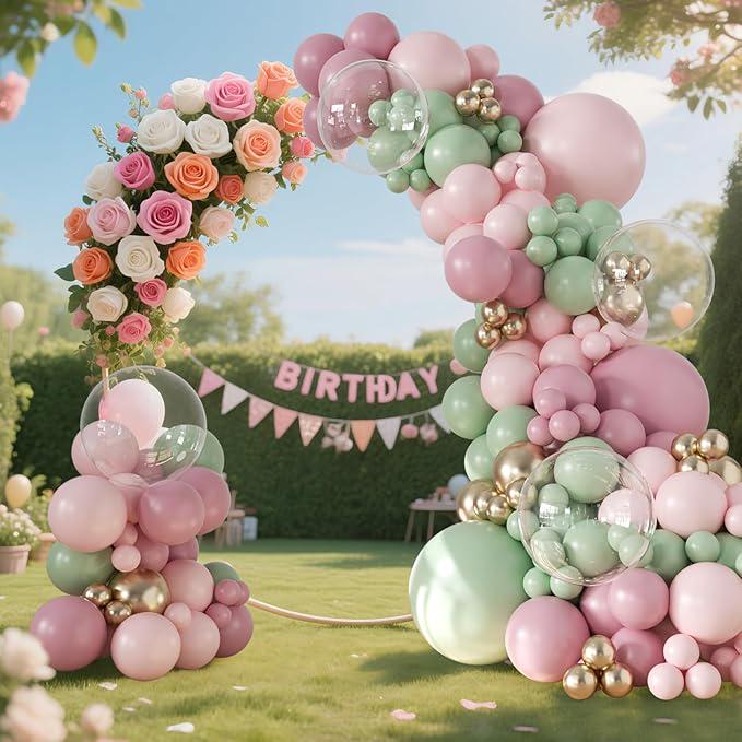 Dusty Pink Green Gold Balloon Arch Kit 132pcs Fairy Baby Shower Birthday Party