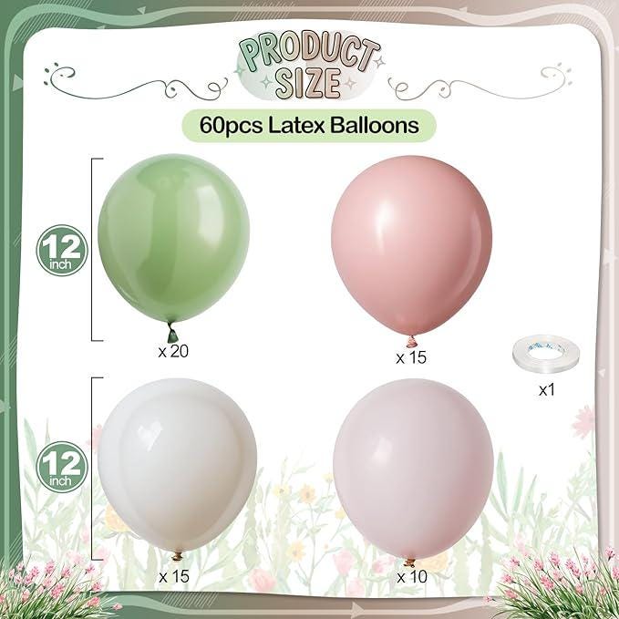 Sage Green & Pink Balloon Garland Kit - 60 Piece Baby Shower Decor