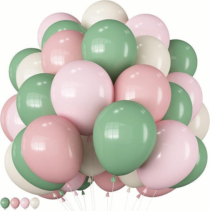 Sage Green & Pink Balloon Garland Kit - 60 Piece Baby Shower Decor