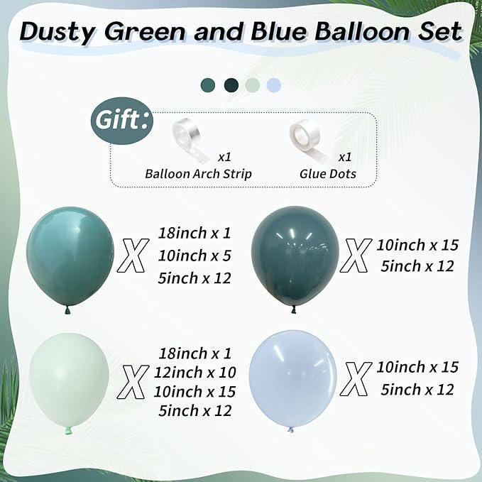 Dusty Slate Blue Green Balloon Arch Kit 118pcs Baby Shower Birthday Party