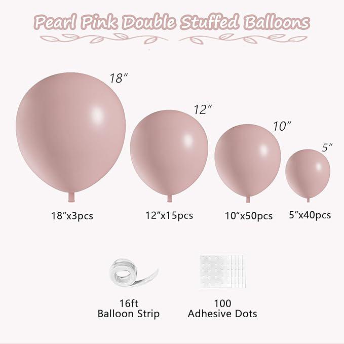 Dusty Pink Double Stuffed Balloon Arch 108pcs Boho Baby Shower Birthday Party