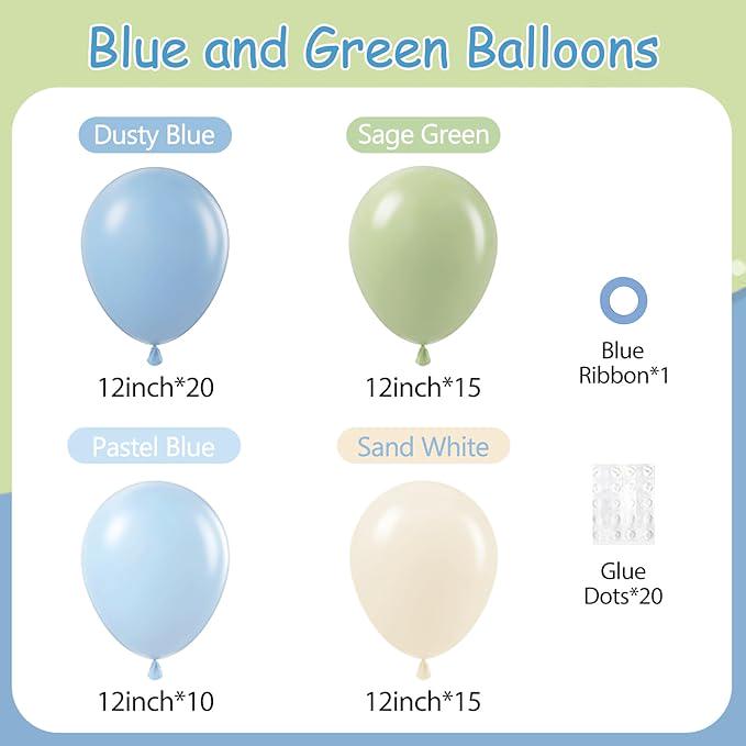 Pastel Blue & Sage Green Balloon Garland Kit, 60pcs