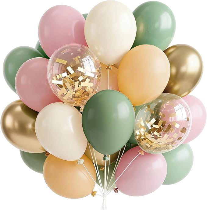 Pink Green Balloon Pack 66pcs Metallic Gold Sage Green Party Decor