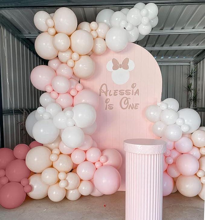Pink White Balloon Arch Kit Double Stuffed Matte Pastel Balloons Party Decor